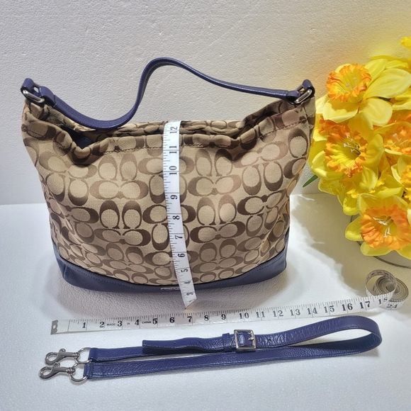 COACH WOMEN PARK SIGNATURE HOBO BLUE/BROWN - Picture 6 of 15